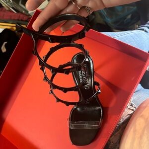 Saint Laurent Paris black heels strap wraps leg